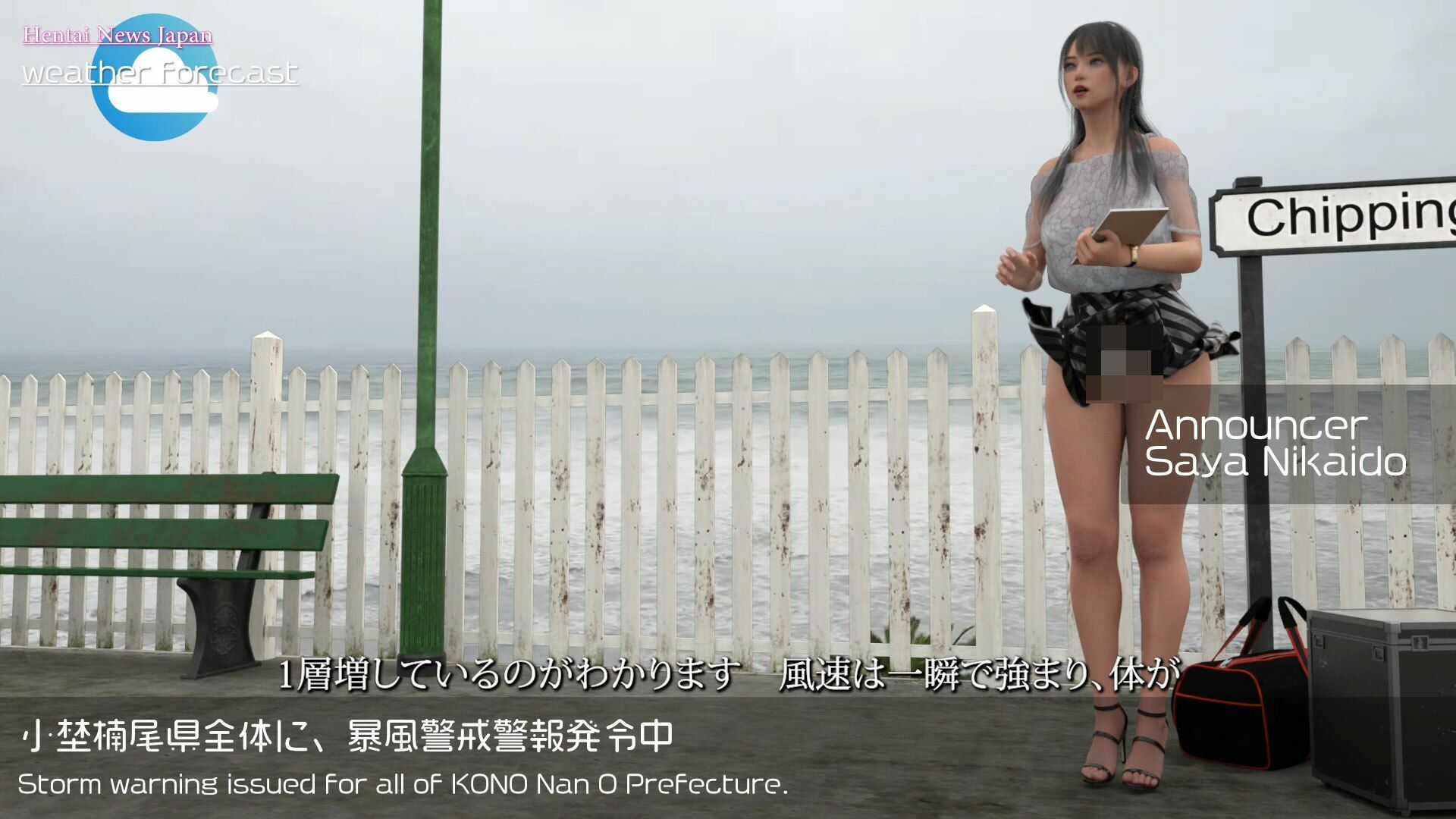 【△100】二階堂沙耶アナウンサーの変態ニュースジャパン＃014-J日本語版［台風接近！暴風警戒警報発令！さらに暴風の強まるその現場をリポート！視点4］