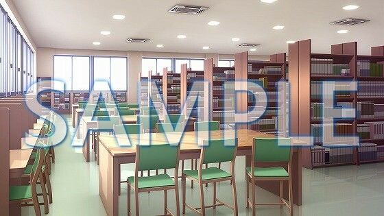 【背景素材】図書室(1385_bg11)【時間差分あり】