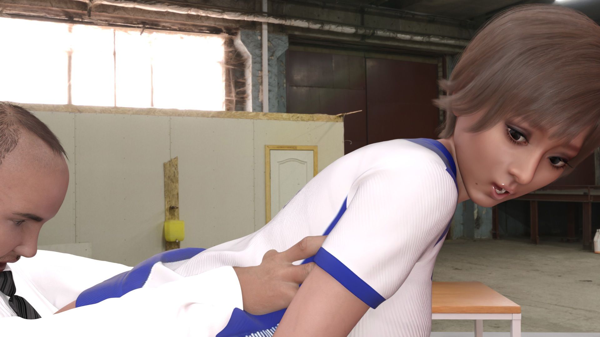 【●100△100】バレーボール・セリエV選手譚・実業団チーム『トゥーレ・ダイナマイトバスターズ』のエースアタッカー、古舘友梨に肉体関係を迫る御手洗保守会長の狼藉セクハラ強●の様子(08:座位バック)