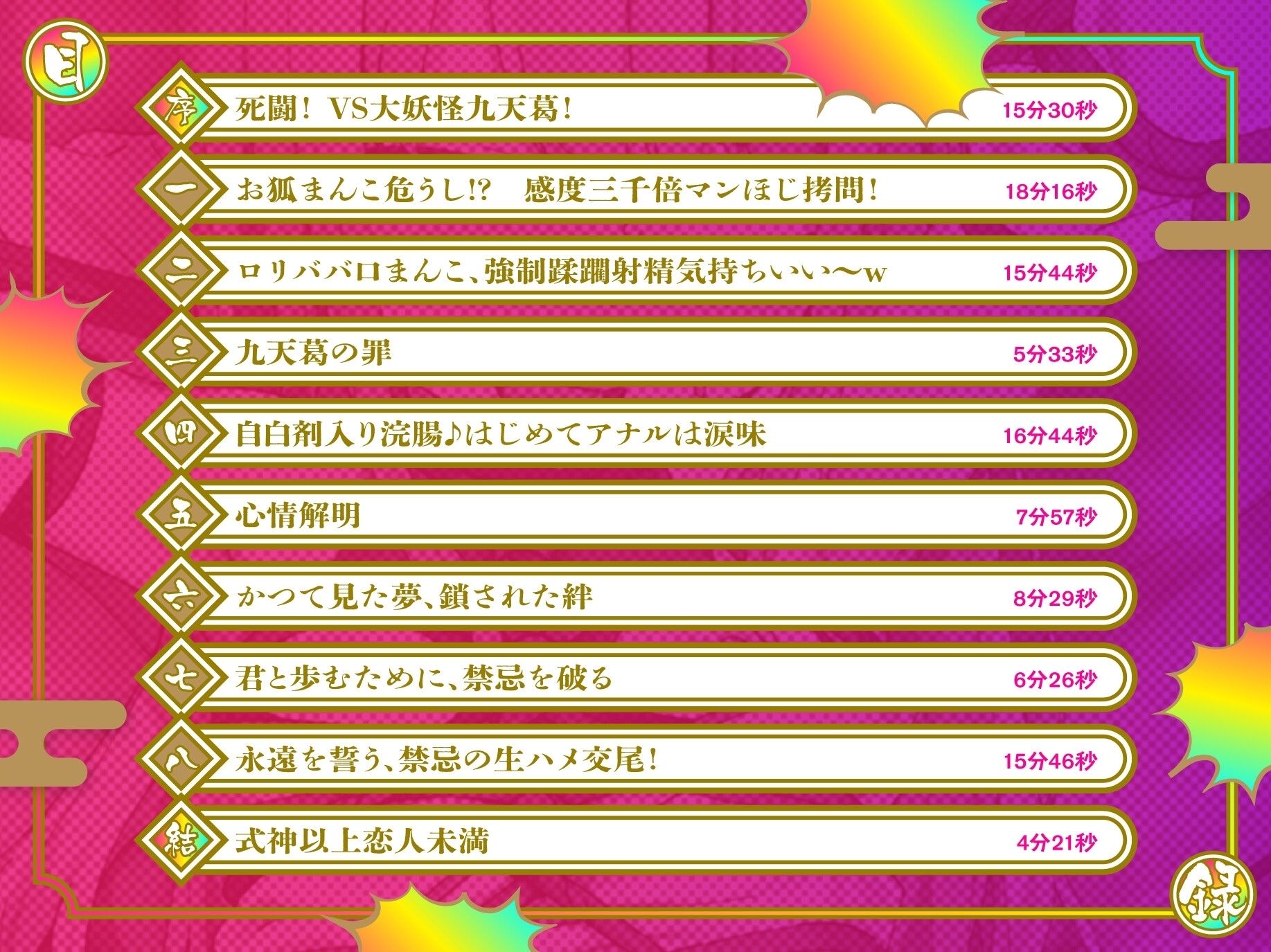 【CG集＆イラスト大量】悪行三昧！？ 九尾のぷにまん狐VS感度三千倍陰陽術〜弱体化した最強妖怪に遠慮無用の快楽拷問！ 果てのオホ声種付け交尾で俺のものになれ九天葛〜