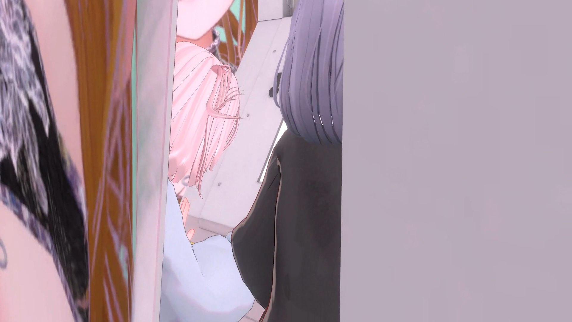 【4KVR】プリクラ落書きコーナーに夢中になっている後ろから