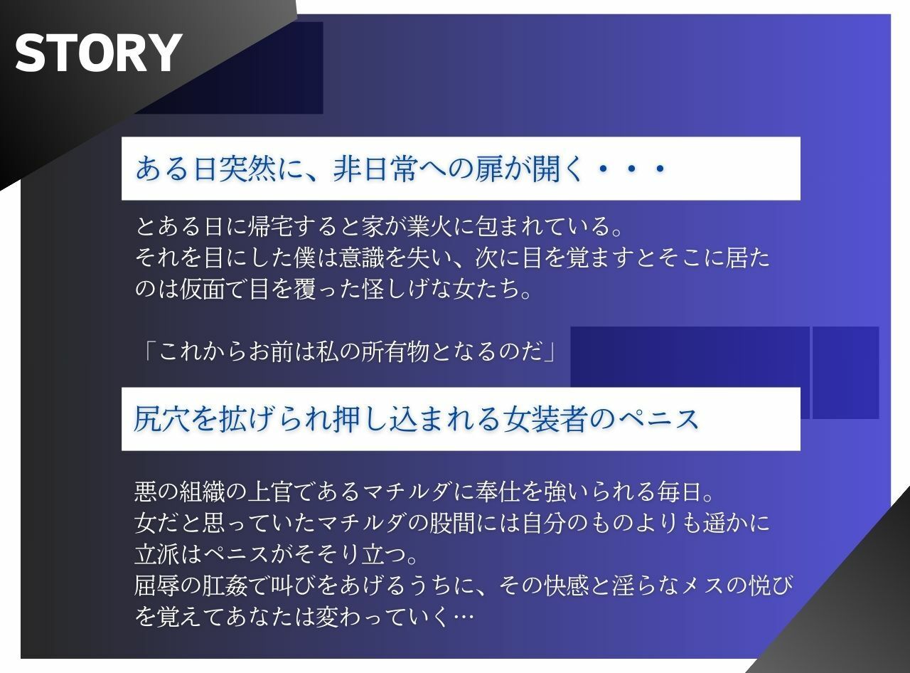 悪のニューハーフ女幹部 メス堕ち倒錯ホモ調教 悪の組織に連れ去られ極太チンポの虜になった僕