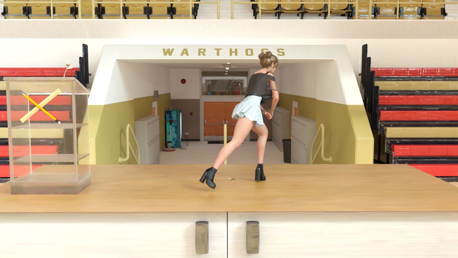 【▲100】生徒会長 一ノ瀬廻里・朝の全校演説後の準備運動『珍粕体操(ちんかすたいそう)』 Vol.004(PV04:サテン地ド派手ゼブラ柄パンティ編)