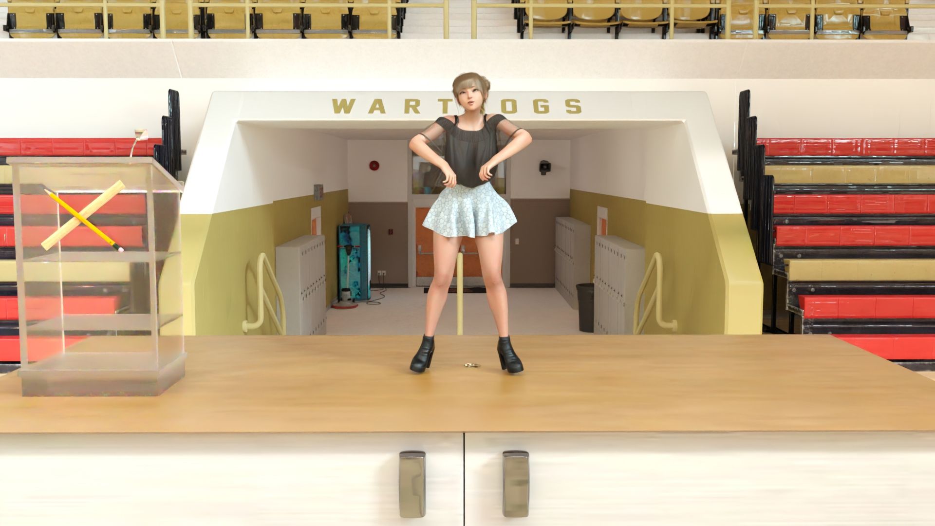 【▲100】生徒会長 一ノ瀬廻里・朝の全校演説後の準備運動『珍粕体操(ちんかすたいそう)』 Vol.004(PV04:サテン地ド派手ゼブラ柄パンティ編)