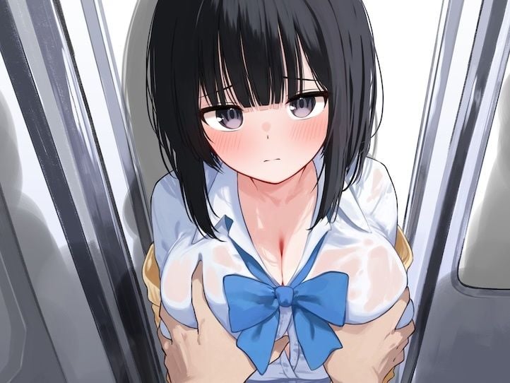 【声我慢×オホ声】電車でおとなしい巨乳JKに痴●する