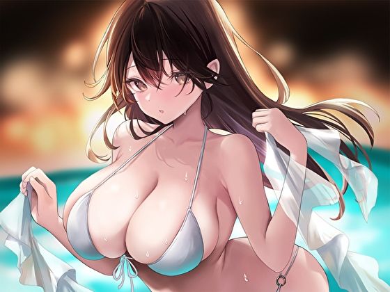 こっそりだらイチャ夏休み。彼女のどすけべお姉ちゃんとナイトプールで密着誘惑えっち【オホ声】