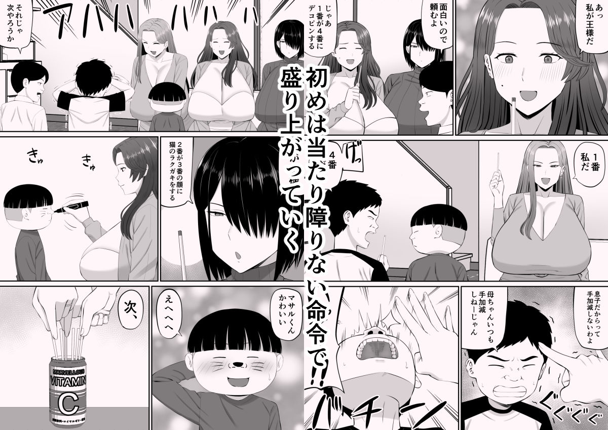 お母さん達と王様ゲームしてエッチな命令する話