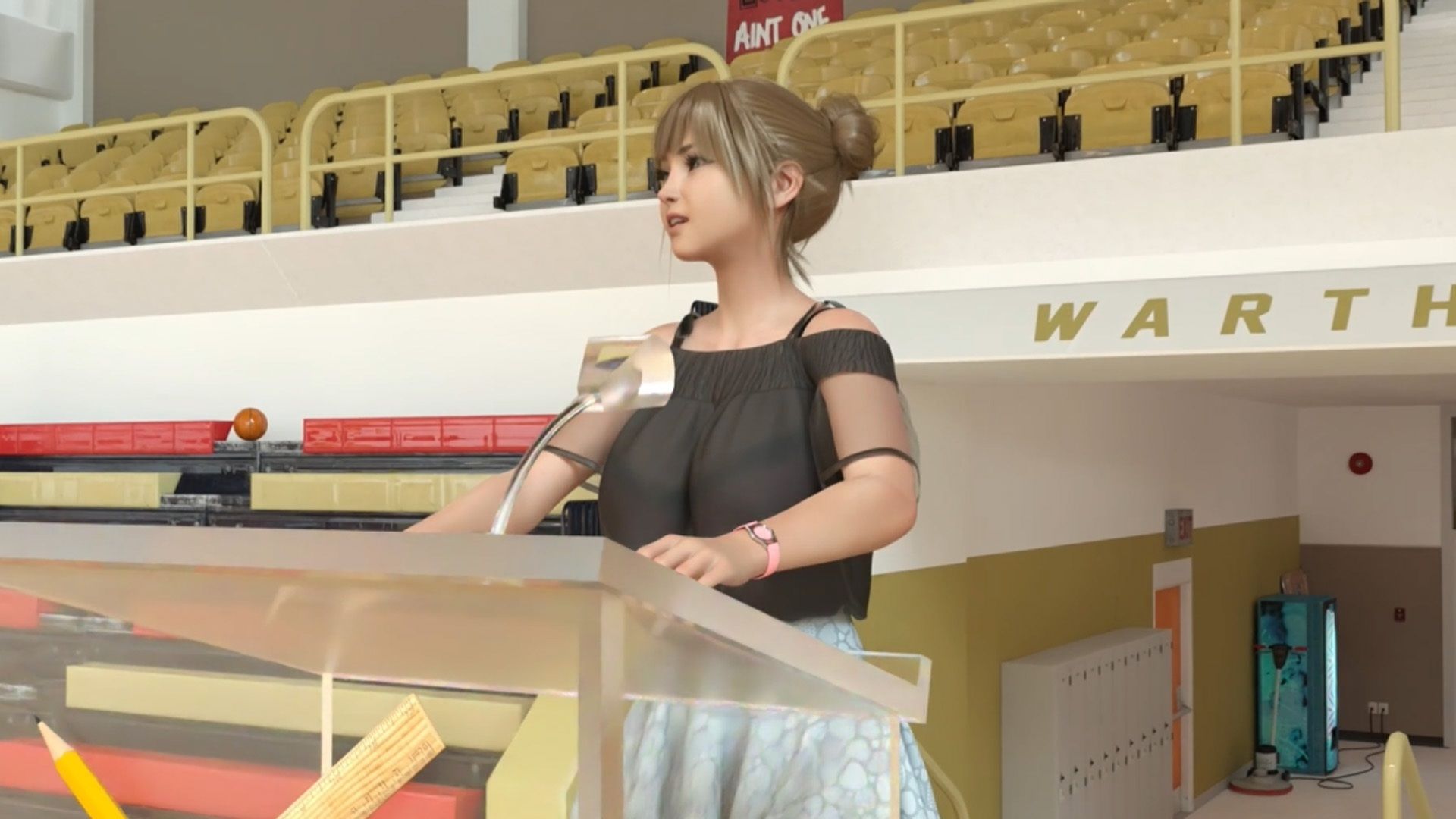 【▲All】生徒会長一ノ瀬廻里・セクハラの嵐に怒りの演説！ 4th-Season（『週一私服の日が始まったばかりなのに、既に私服パンチラ動画が流出！悔しがる一ノ瀬廻里』PV006:青春っぽい水色のストライプパンティー