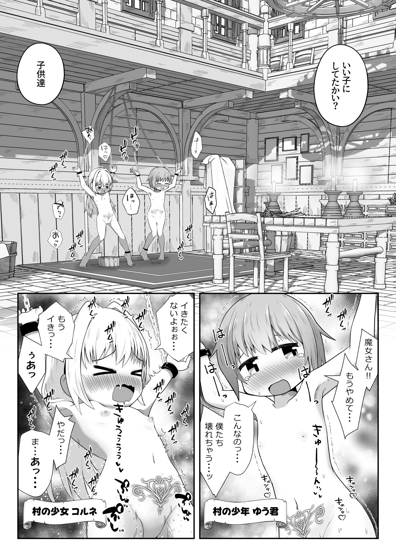 魔女に囚われた少年少女がひたすら絶頂させられて体液を搾り取られるお話