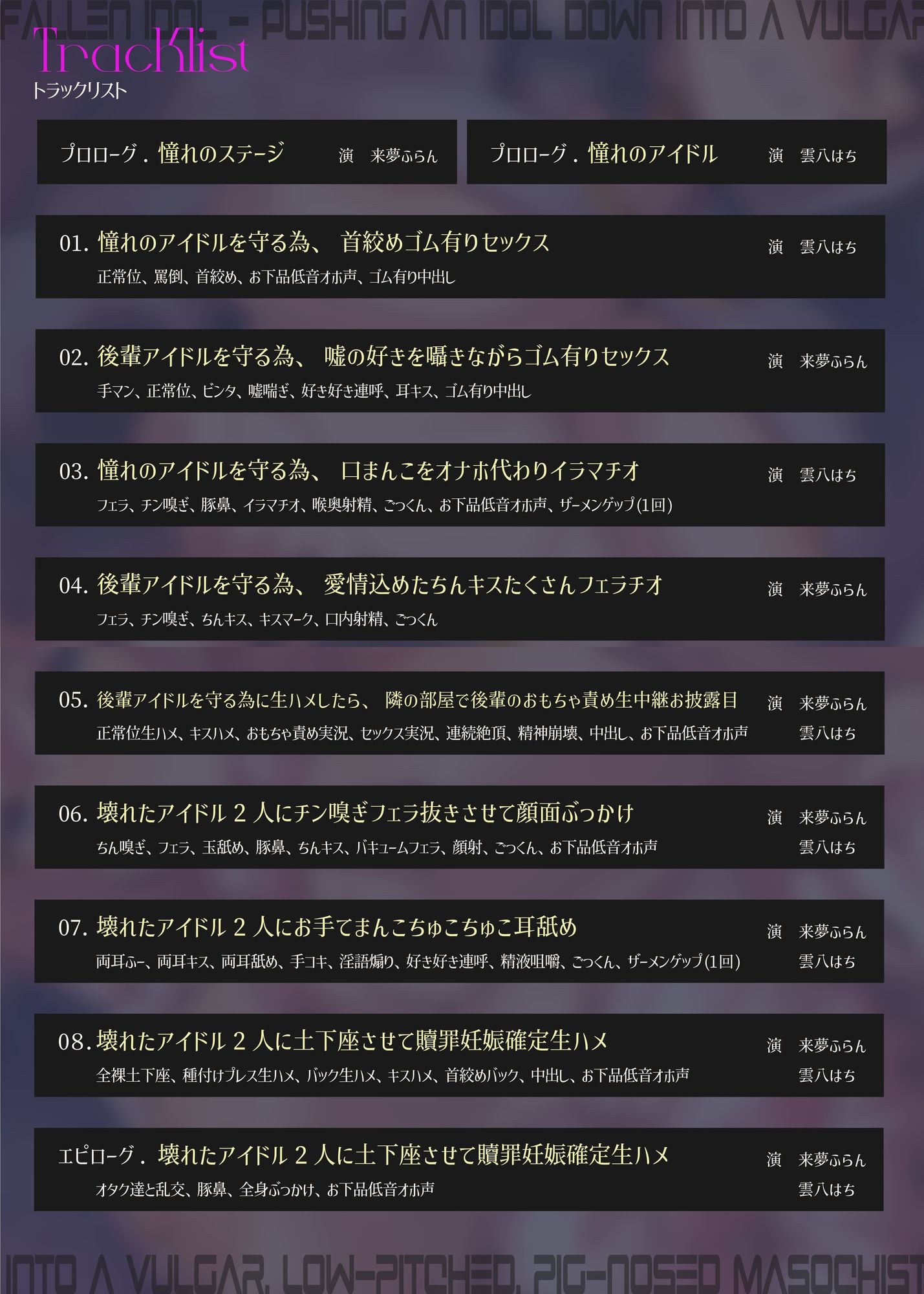 【28日間限定40%OFF&差分付き】【完全男性上位】堕ちた偶像〜アイドルを下品な低音オホ豚鼻マゾメスへ突き墜とす【KU100】