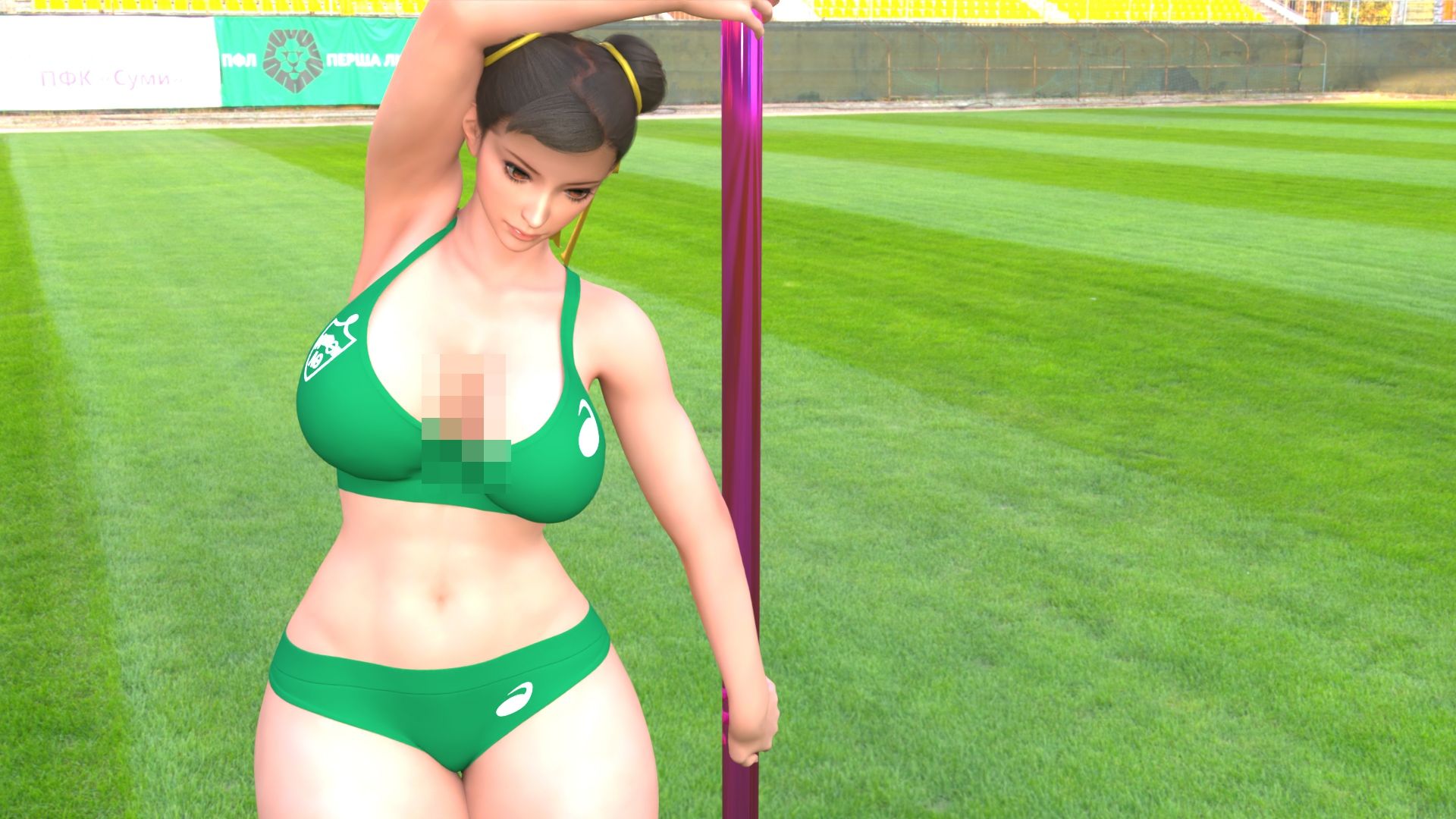 元祖中華女性格闘家「チュンリー（春麗）」の陸上競技ユニフォームダンス乳揺れ