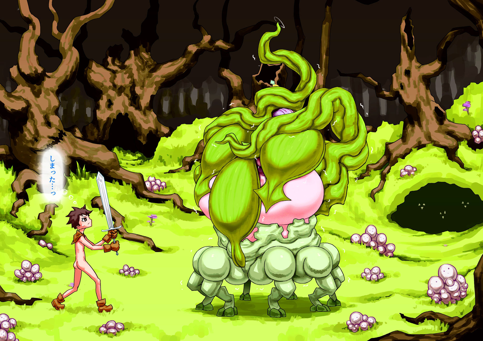 アラクネに搾精される全裸勇者