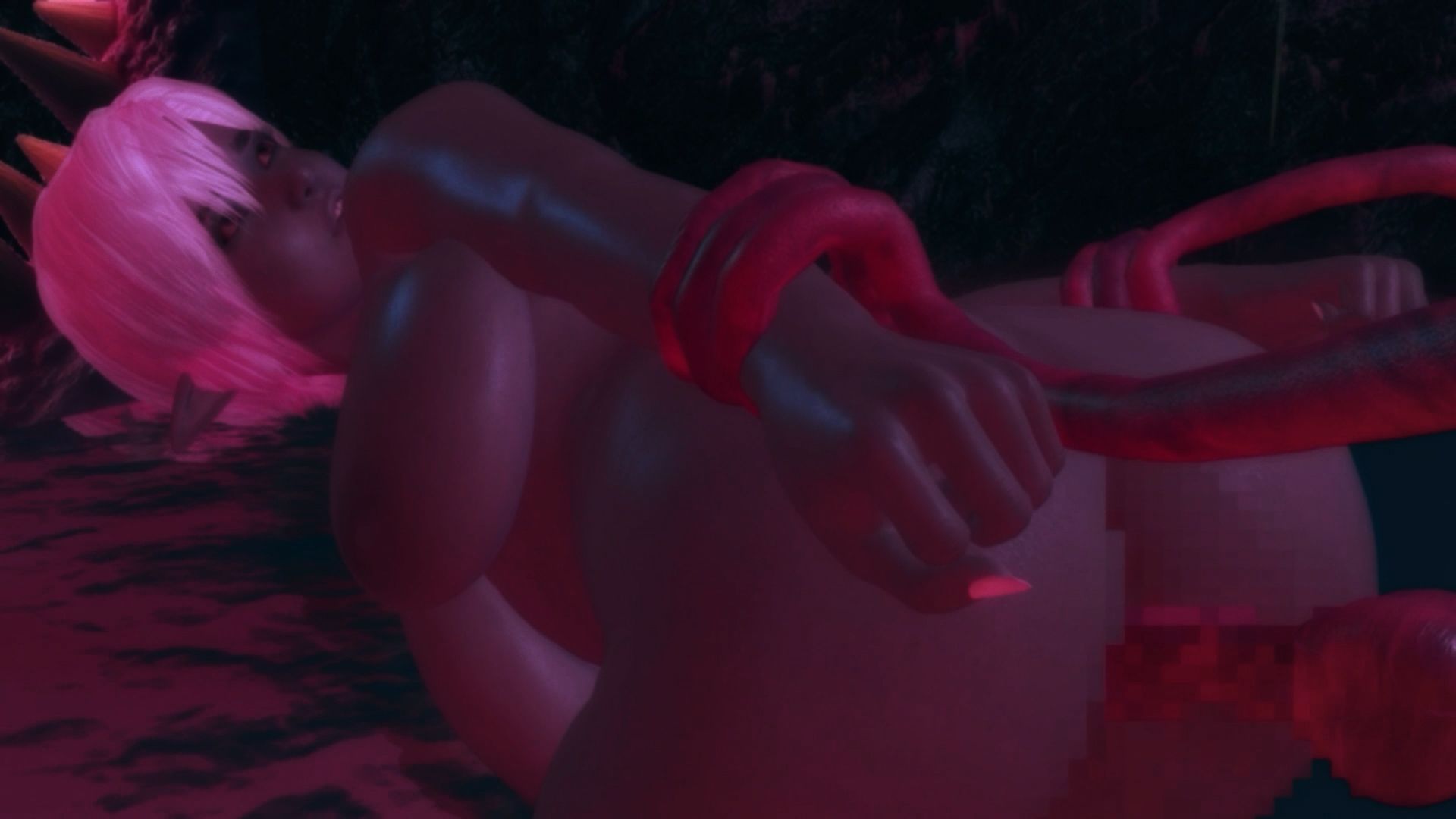 触手型モンスターに捕まったダークエルフ