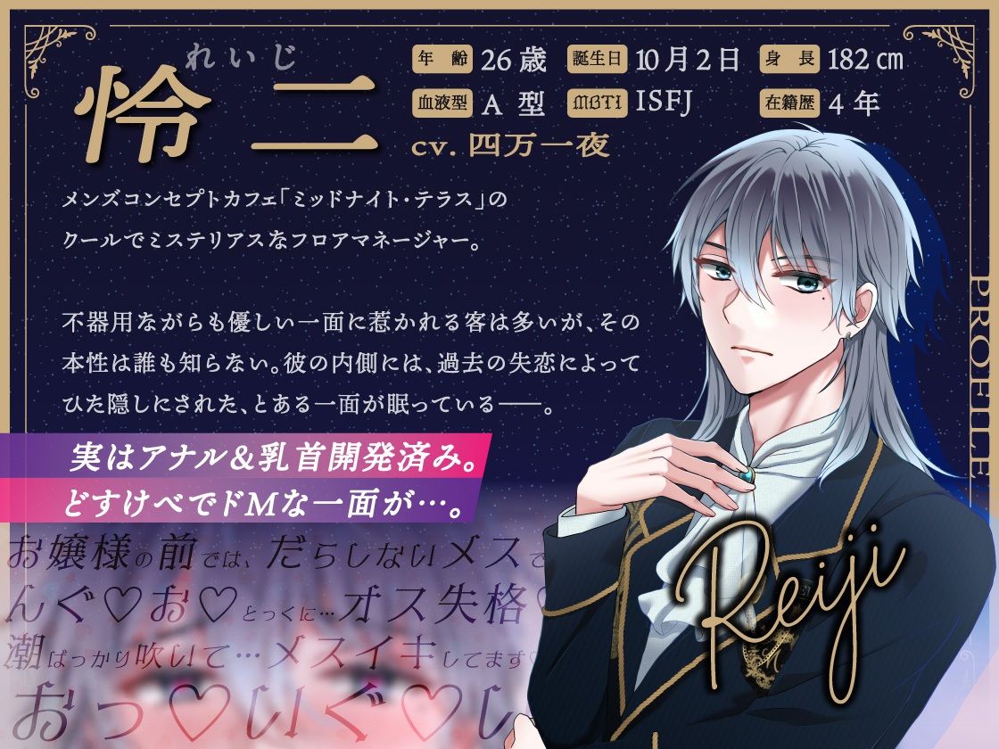 【逆転なし！男の喘ぎ1時間】メス調教済みのどすけべコンカフェお兄さんを堕とす。「おほぉっ…俺のアナル、いじめてください…」/ミッドナイト・テラス Vol.01 怜二