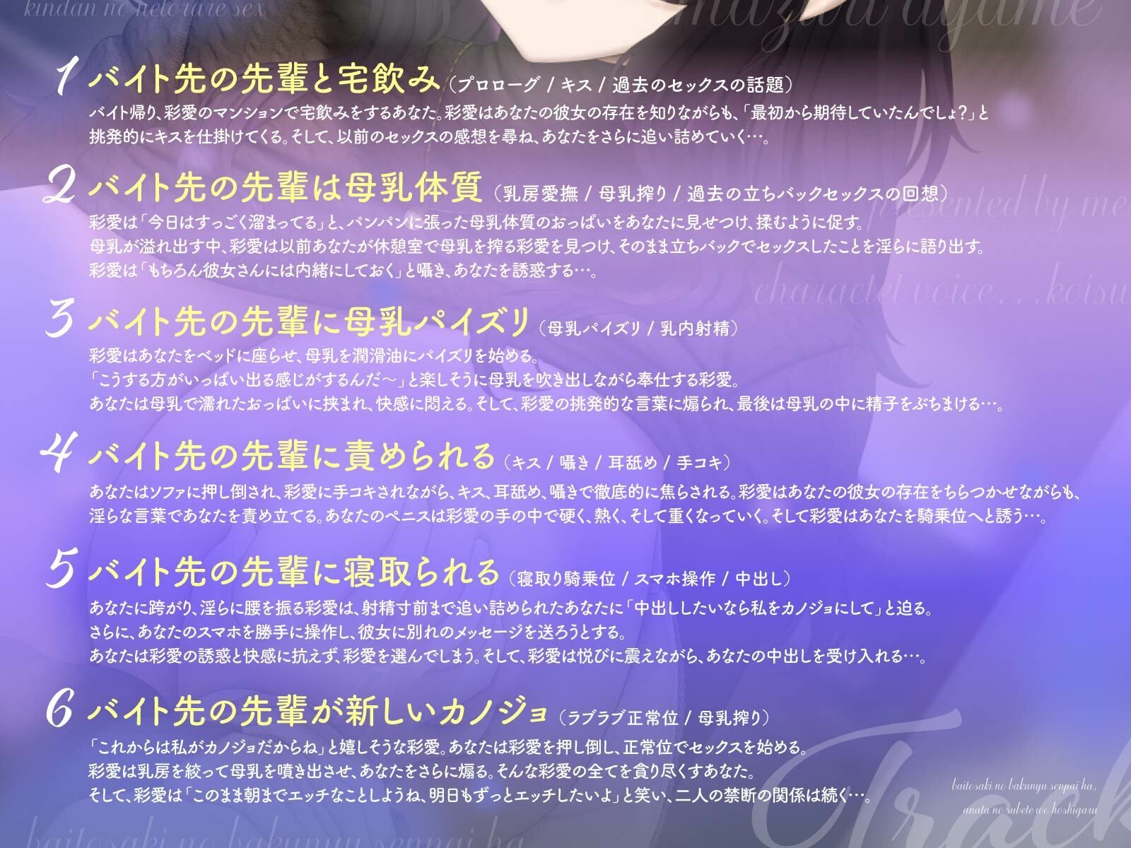 搾りたて母乳で堕とされる、禁断の寝取られセックス〜バイト先の爆乳先輩は、あなたの全てを欲しがる〜(KU100マイク収録作品)