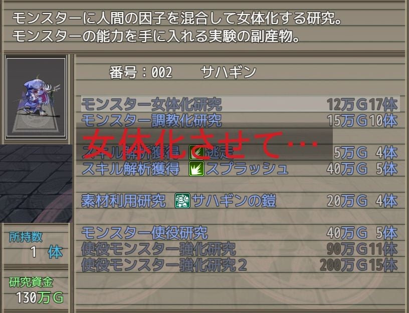 捕獲したモンスターを女の子に変えて売りさばくRPG