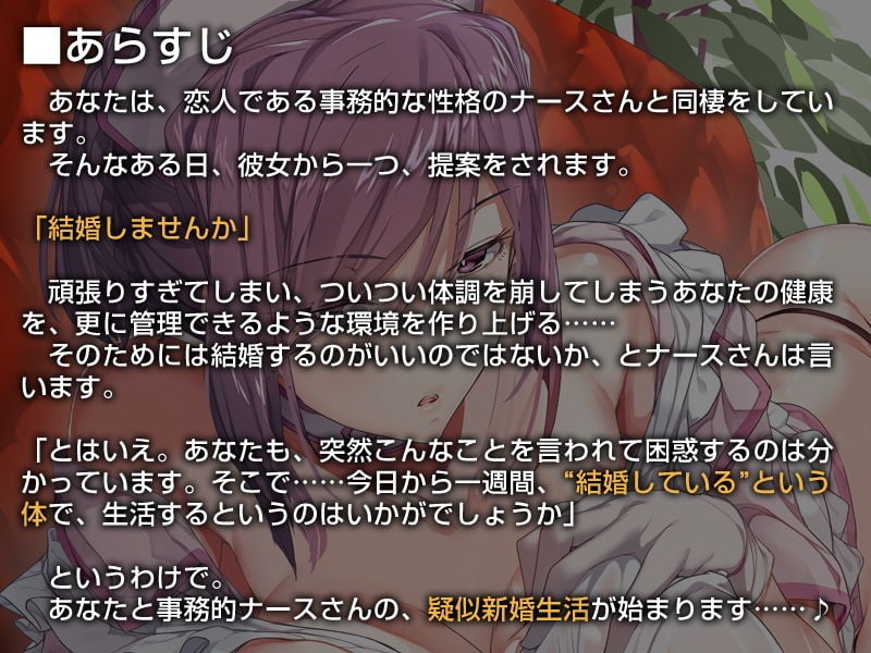 ひたすら事務的に性欲処理をしてくれるナースさん【バイノーラル】〜私のお嫁さんおまんこをおちんぽケースにしてください〜