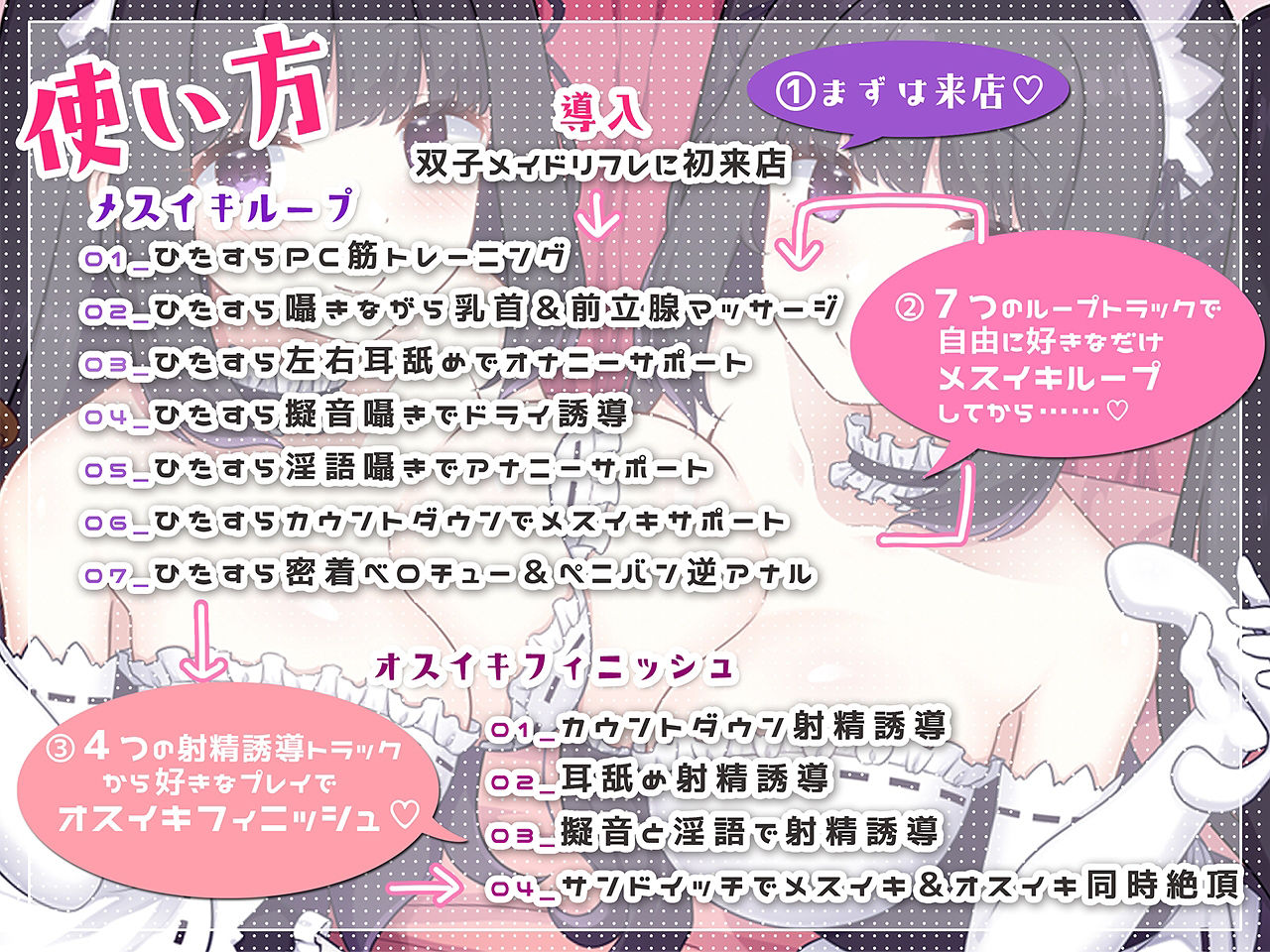 双子メイドのあまあまメスイキ無限ループ〜7種の無限ループでご主人様の乳首&前立腺オナニーをサポートしちゃいます〜【KU100バイノーラル】