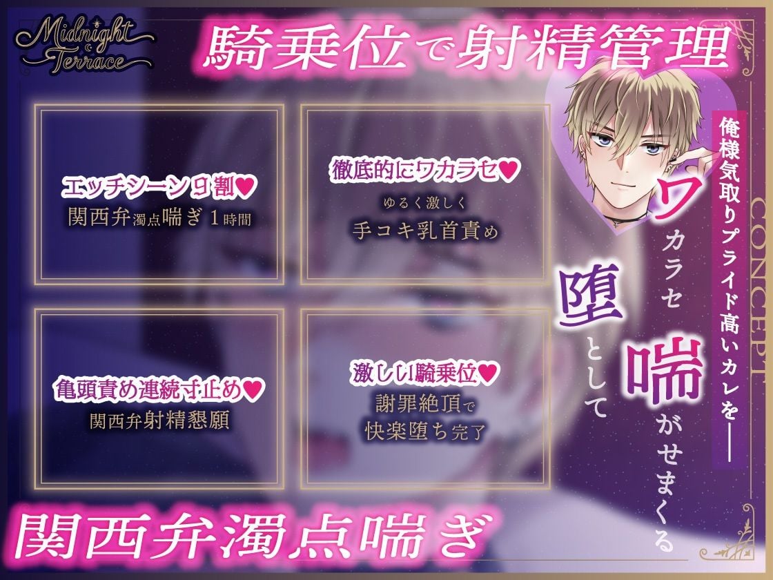 【女性優位×関西弁喘ぎ1時間】俺様気取りのコンカフェ店員を射精寸止めで徹底的におしおき。「お願いやから、射精させてぐだざい…」/ミッドナイト・テラス Vol.02 一翔