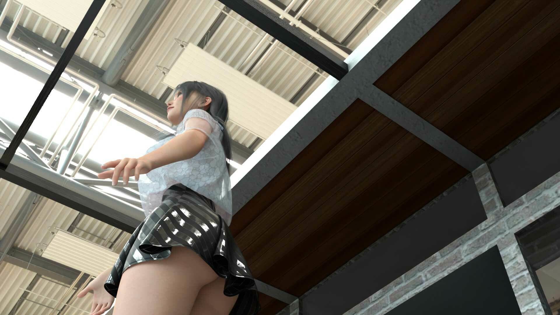 女子アナになった二階堂沙耶・早朝のニュース番組の冒頭でミニスカートでダンスすることを業務命令で強要される:Vol.004『ただの話題作りとのことで電源OFF（のはず）のカメラが4台、ローアングルから彼女のスカート内を覗き込むように設置されている:PV04_水色T-バックパンティで扇風機風チラ』