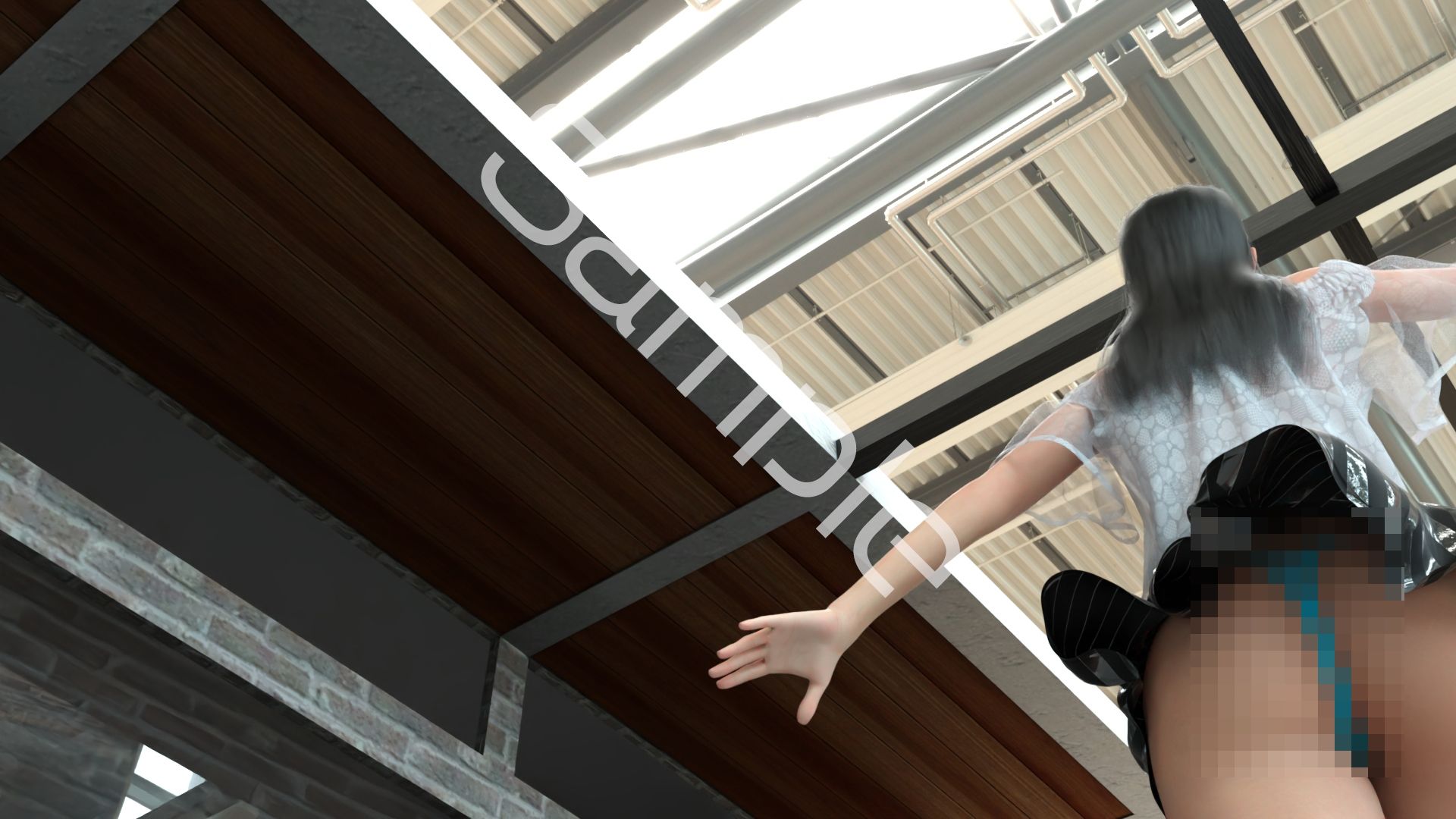 女子アナになった二階堂沙耶・早朝のニュース番組の冒頭でミニスカートでダンスすることを業務命令で強要される:Vol.004『ただの話題作りとのことで電源OFF（のはず）のカメラが4台、ローアングルから彼女のスカート内を覗き込むように設置されている:PV04_水色T-バックパンティで扇風機風チラ』