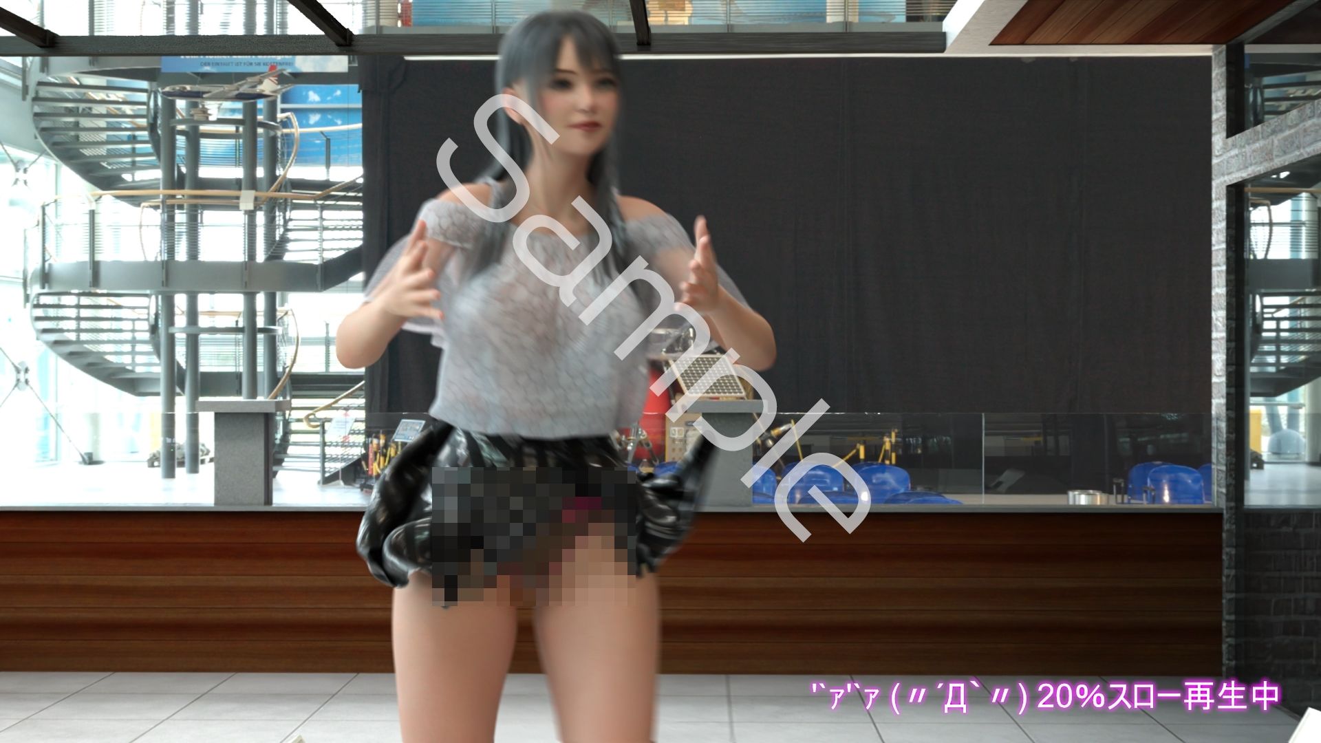 女子アナになった二階堂沙耶・早朝のニュース番組の冒頭でミニスカートでダンスすることを業務命令で強要される:Vol.005『ただの話題作りとのことで電源OFF(のはず)のカメラが4台、ローアングルから彼女のスカート内を覗き込むように設置されている:PV05_ヒョウ柄フルバックパンティで扇風機風チラ』