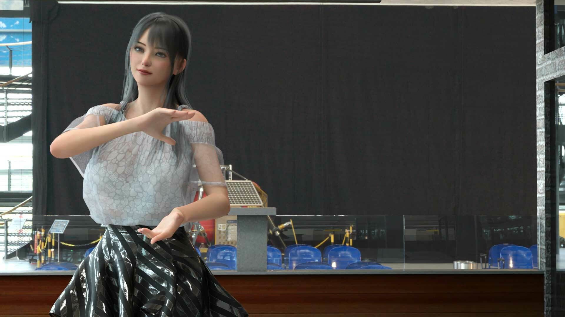 女子アナになった二階堂沙耶・早朝のニュース番組の冒頭でミニスカートでダンスすることを業務命令で強要される:Vol.005『ただの話題作りとのことで電源OFF（のはず）のカメラが4台、ローアングルから彼女のスカート内を覗き込むように設置されている:PV06_黒地ピンク水玉フルバックパンティで扇風機風チラ』