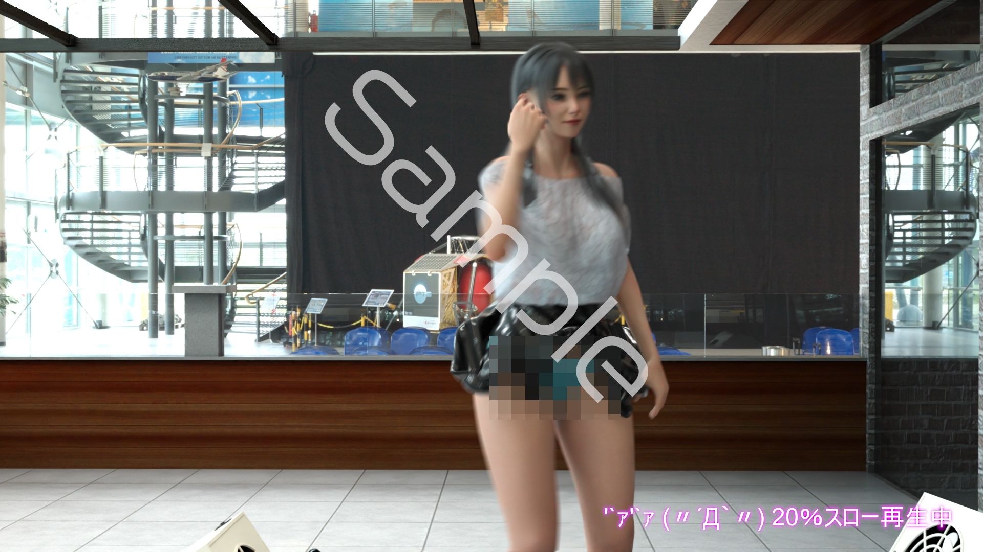 女子アナになった二階堂沙耶・早朝のニュース番組の冒頭でミニスカートでダンスすることを業務命令で強要される:Vol.007『ただの話題作りとのことで電源OFF（のはず）のカメラが4台、ローアングルから彼女のスカート内を覗き込むように設置されている:PV07_水色フルバックパンティで扇風機風チラ』