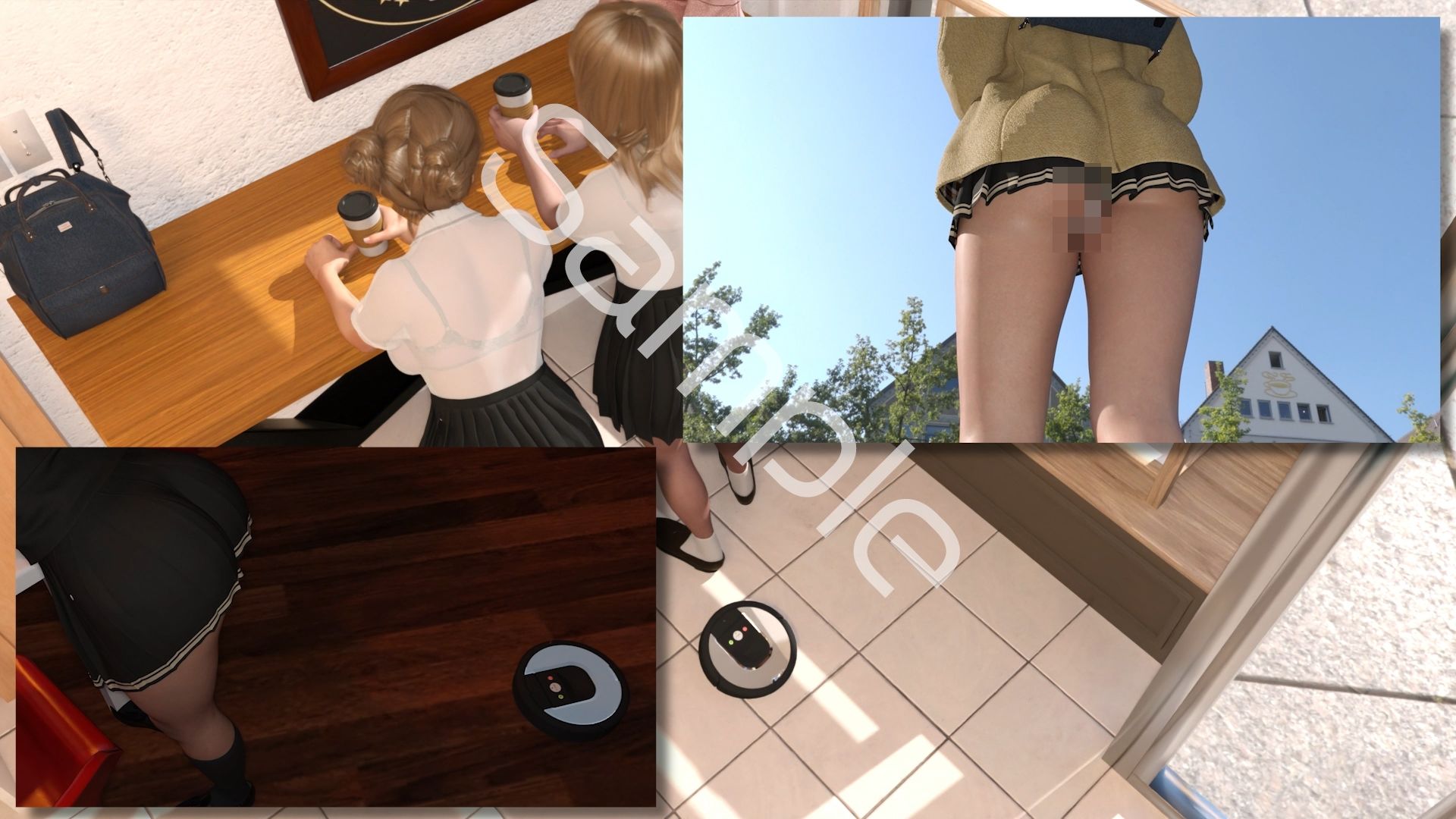 【▲100△100●100】学校帰りにコーヒーショップに寄って雑談する廻里と友梨。2025シリーズ（010:同学年の二階堂沙耶が駅のホームや図書室でスカート内を盗撮され、純白のパンティが映った動画が盗撮動画サイトで売られ、数千DLでオナネタにされまくってる件）