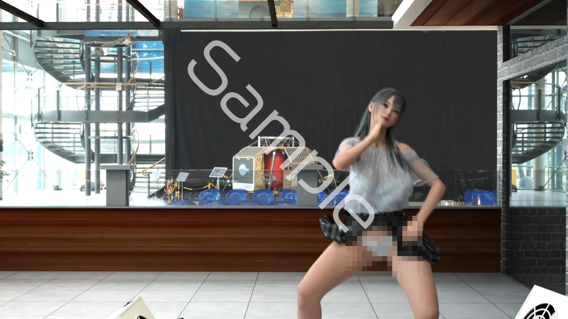 女子アナになった二階堂沙耶・早朝のニュース番組の冒頭でミニスカートでダンスすることを業務命令で強要される・ダンスVer.3:Vol.01『ただの話題作りとのことで電源OFF（のはず）のカメラが4台、ローアングルから彼女のスカート内を覗き込むように設置されている:PV01_純白Tバックパンティで扇風機風チラ』