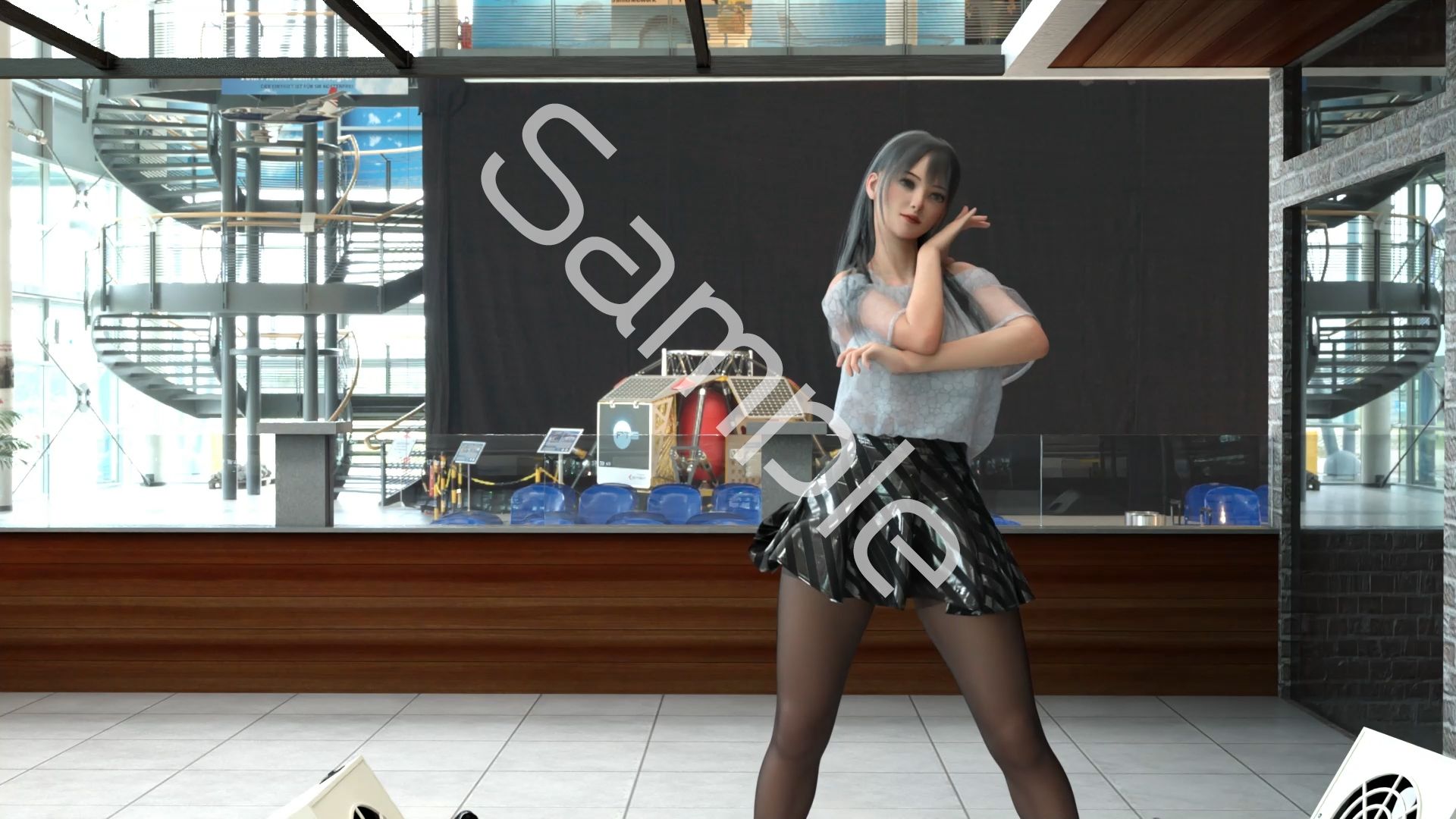 女子アナになった二階堂沙耶・早朝のニュース番組の冒頭でミニスカートでダンスすることを業務命令で強要される・ダンスVer.3:Vol.04『ただの話題作りとのことで電源OFF（のはず）のカメラが4台、ローアングルから彼女のスカート内を覗き込むように設置されている:PV04_パンストの下に純白Tバックパンティで扇風機風チラ』