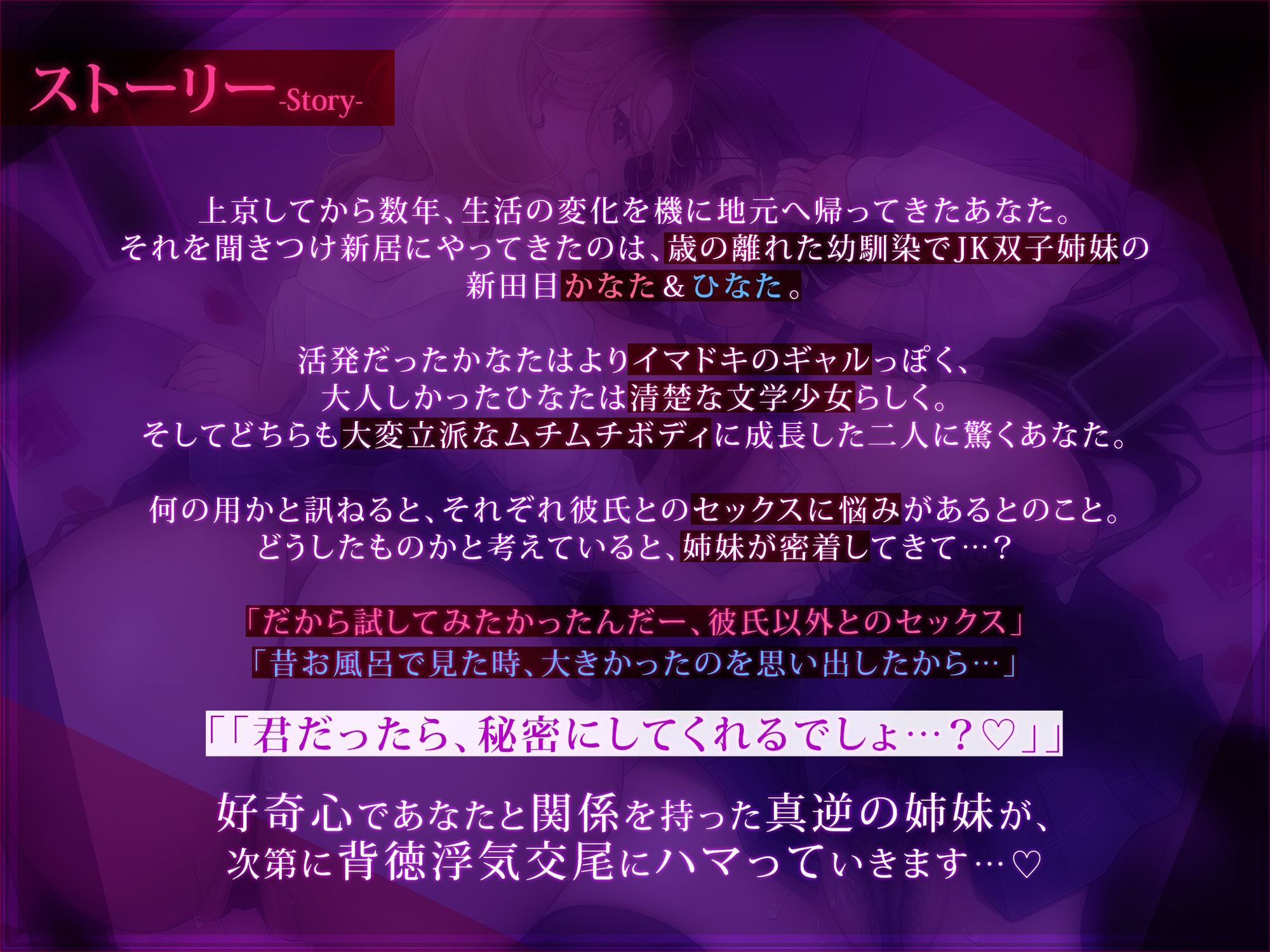 【浮気チン堕ち/ドスケベ差分イラスト付き】むちエロ年下双子姉妹が浮気交尾にハマって堕ちる〜陽キャ＆陰キャ幼馴染と本性わからせド下品生ハメ〜【KU100】