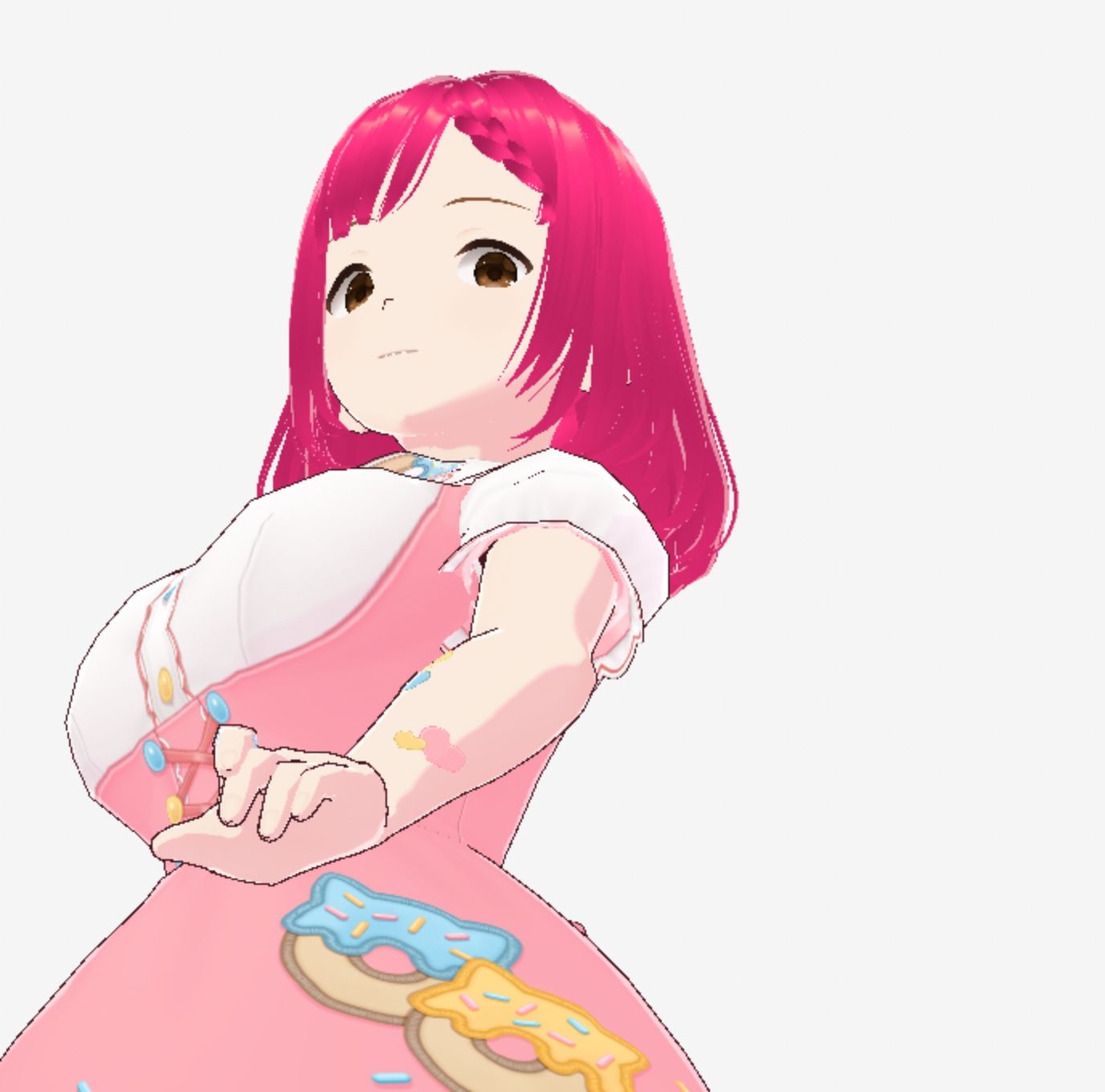 ピンクのメイドっぽい可愛い衣装のお姉さん（セリフなし 3DCGモデル イラスト集）