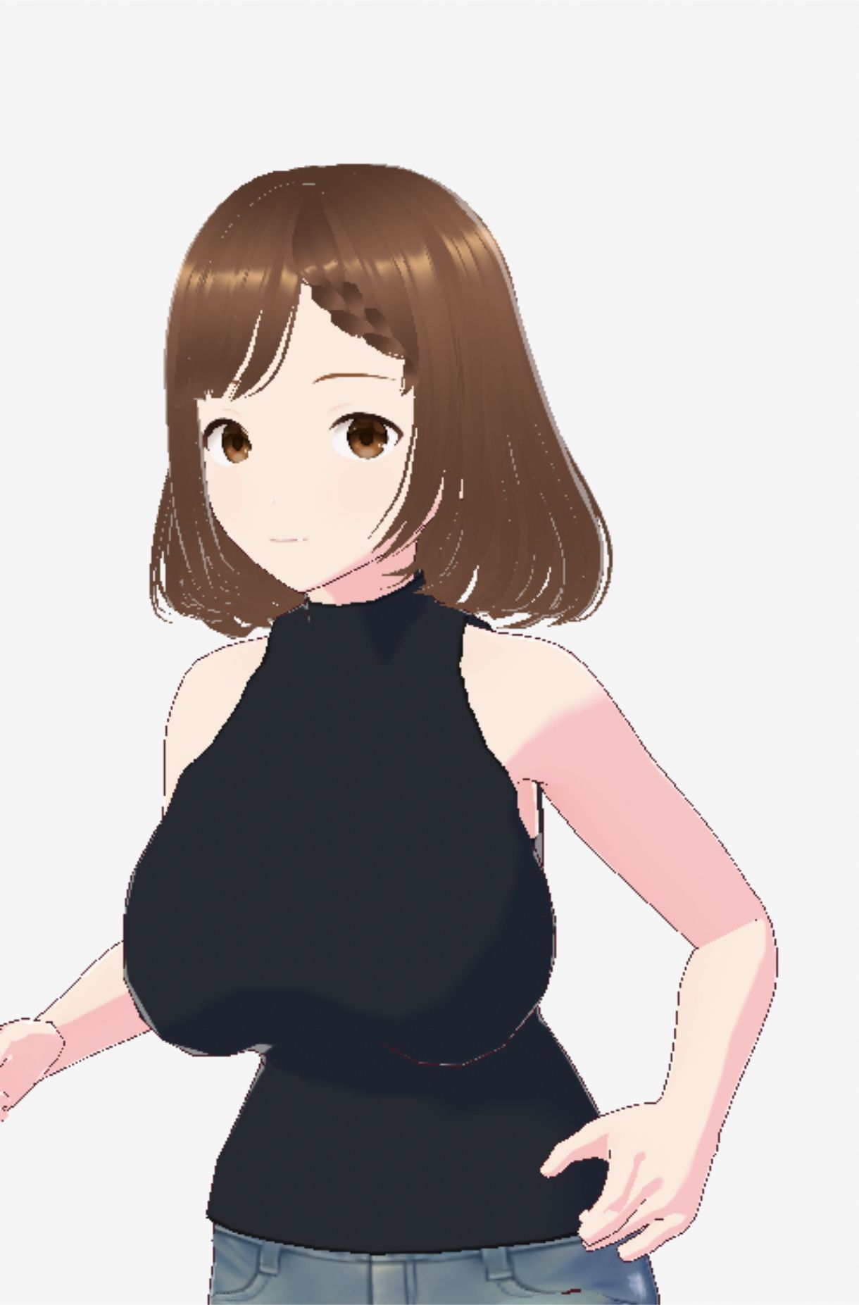 黒いノースリーブにデニムのショートパンツのお姉さん(セリフなし 3DCGモデル イラスト集)