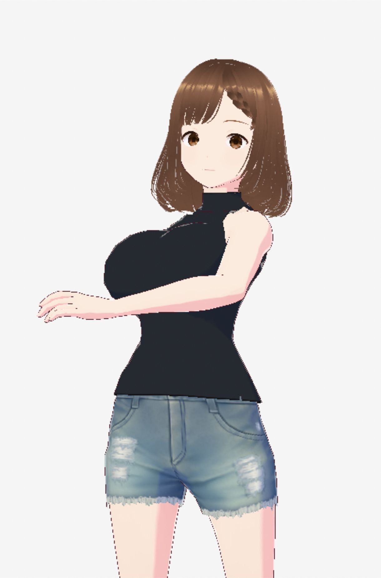 黒いノースリーブにデニムのショートパンツのお姉さん(セリフなし 3DCGモデル イラスト集)