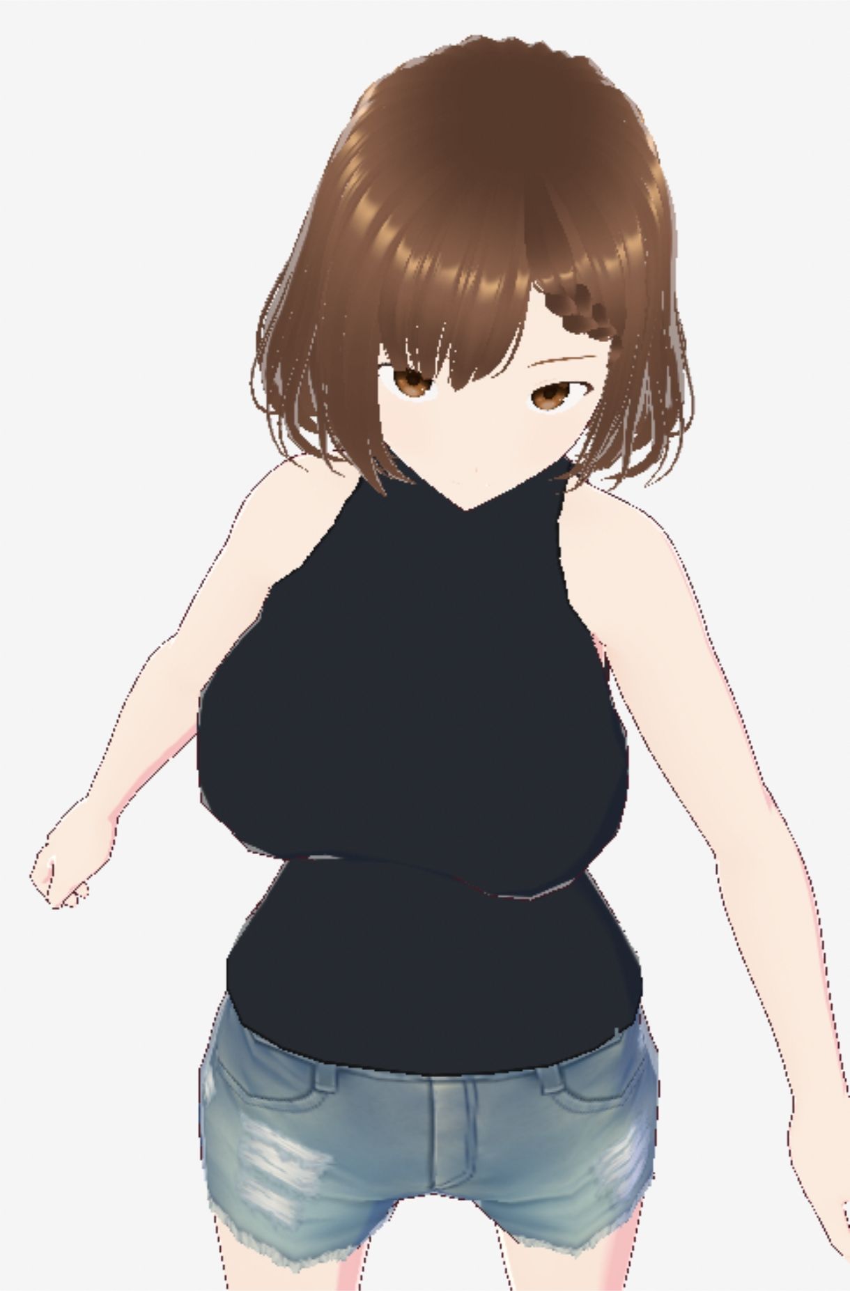 黒いノースリーブにデニムのショートパンツのお姉さん(セリフなし 3DCGモデル イラスト集)