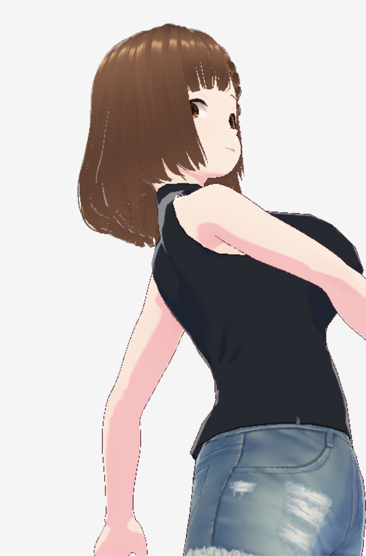 黒いノースリーブにデニムのショートパンツのお姉さん(セリフなし 3DCGモデル イラスト集)