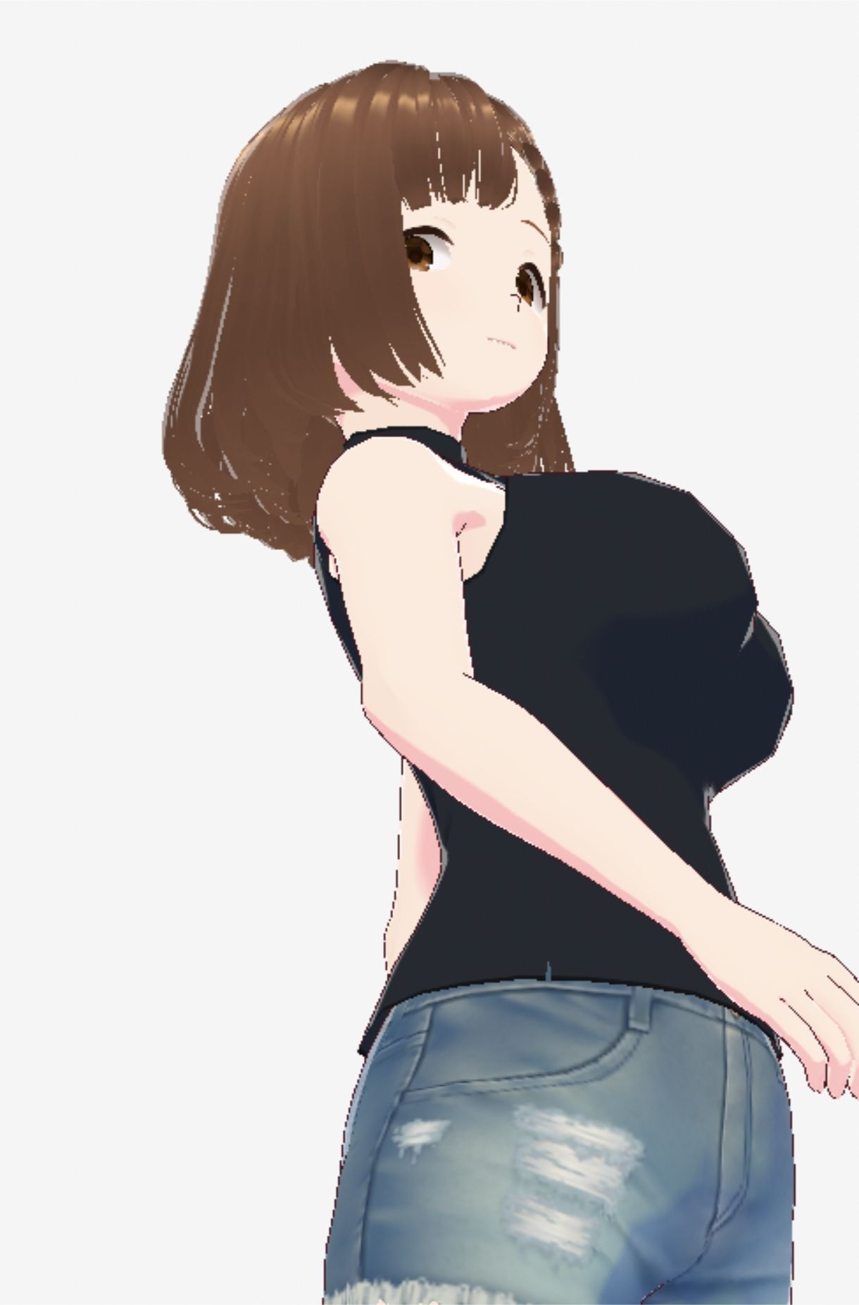 黒いノースリーブにデニムのショートパンツのお姉さん(セリフなし 3DCGモデル イラスト集)