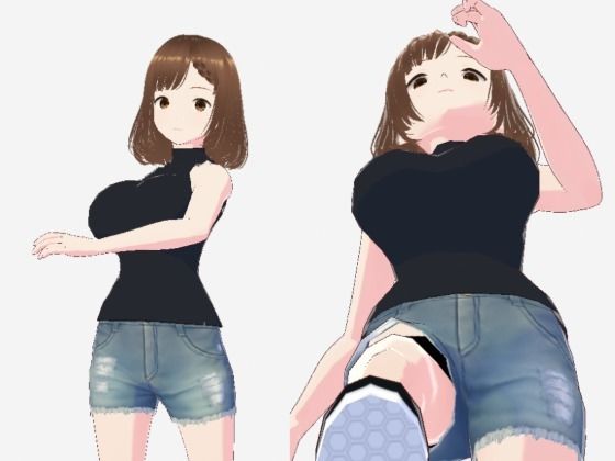 黒いノースリーブにデニムのショートパンツのお姉さん（セリフなし 3DCGモデル イラスト集）