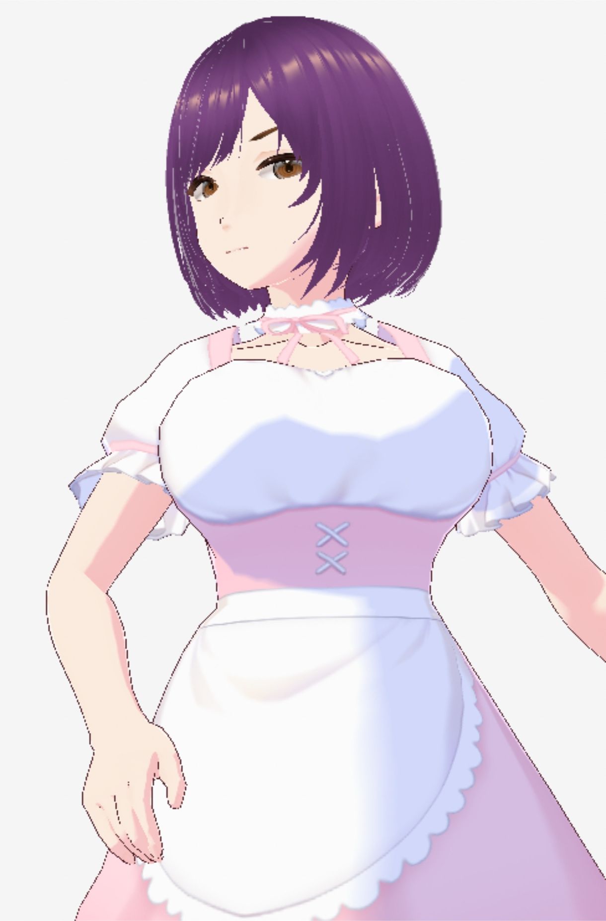 パープルヘアの巨乳の女性（セリフなし 3DCGモデル イラスト集）