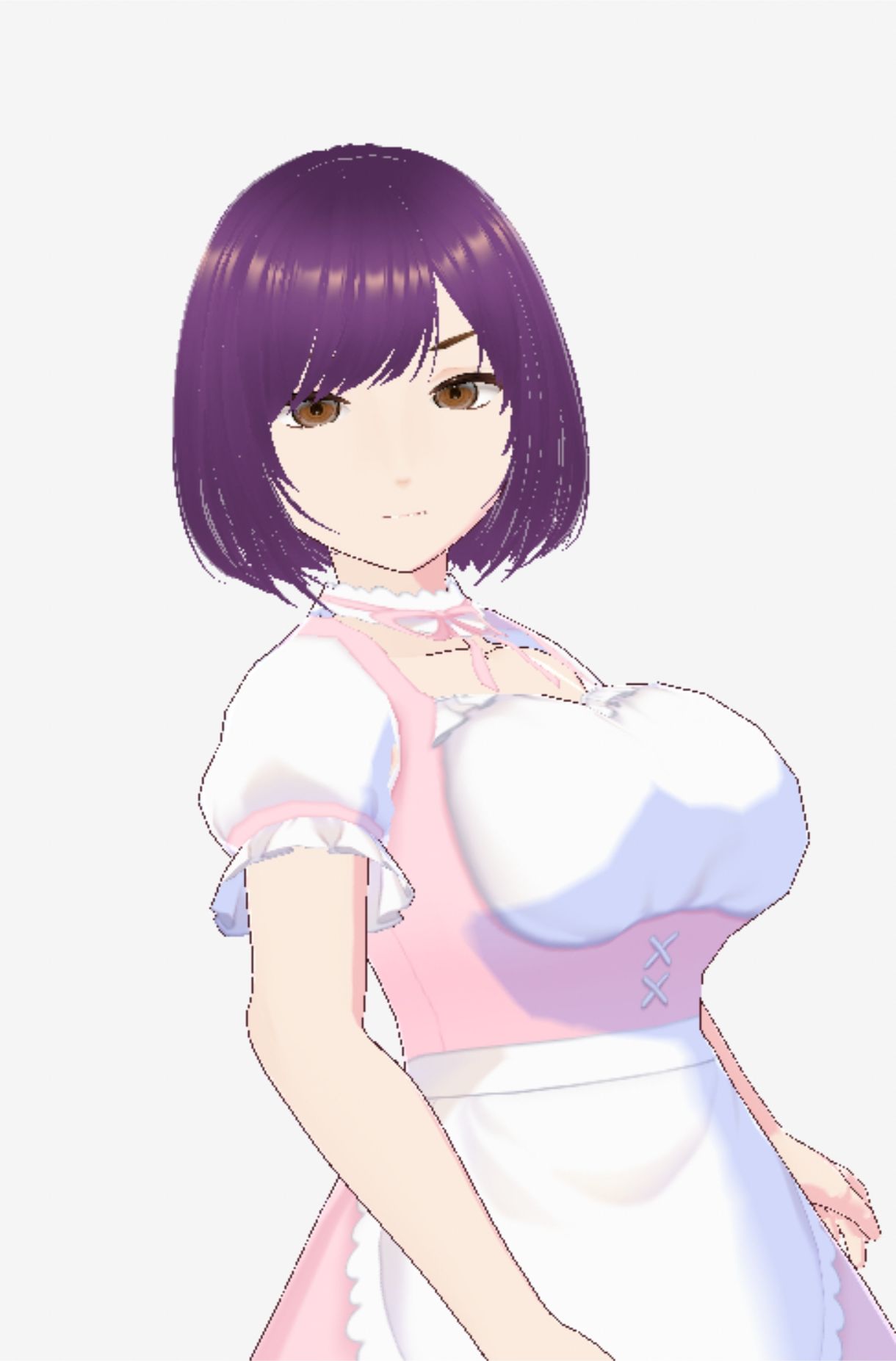 パープルヘアの巨乳の女性（セリフなし 3DCGモデル イラスト集）