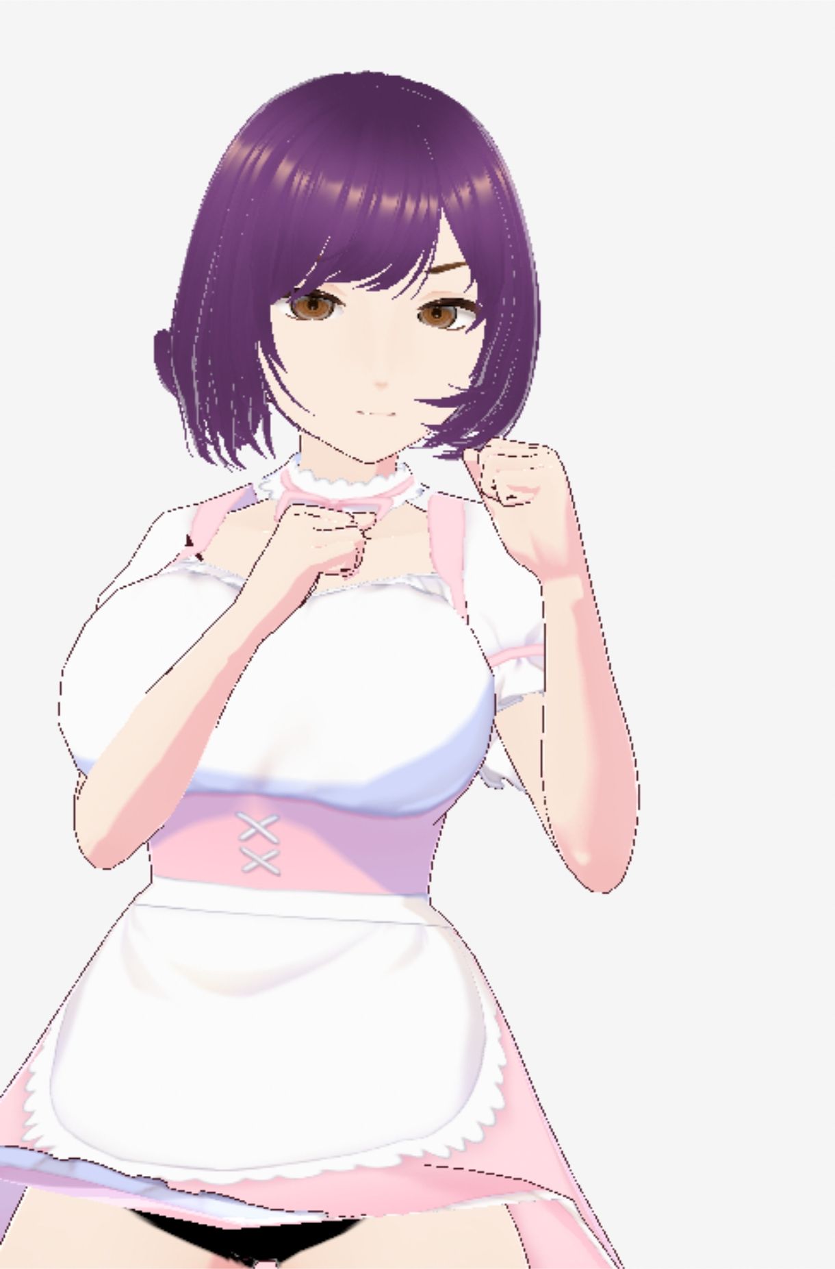 パープルヘアの巨乳の女性（セリフなし 3DCGモデル イラスト集）