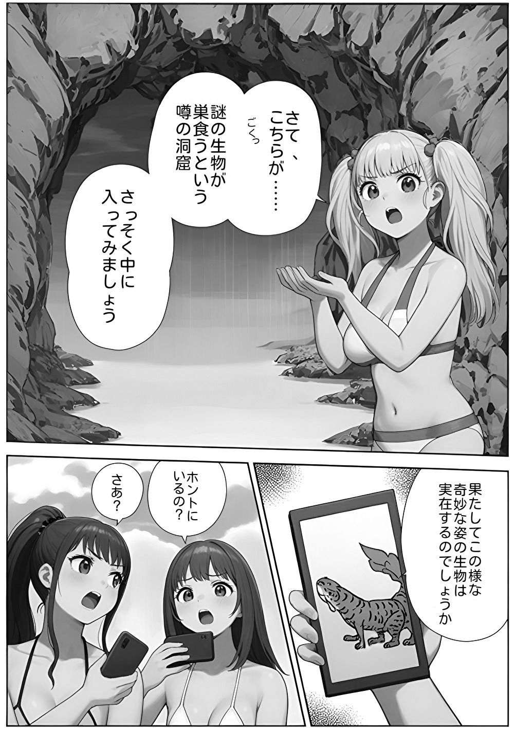 海辺のホラー -キモい蟲が口の中に！-モノクロバージョン