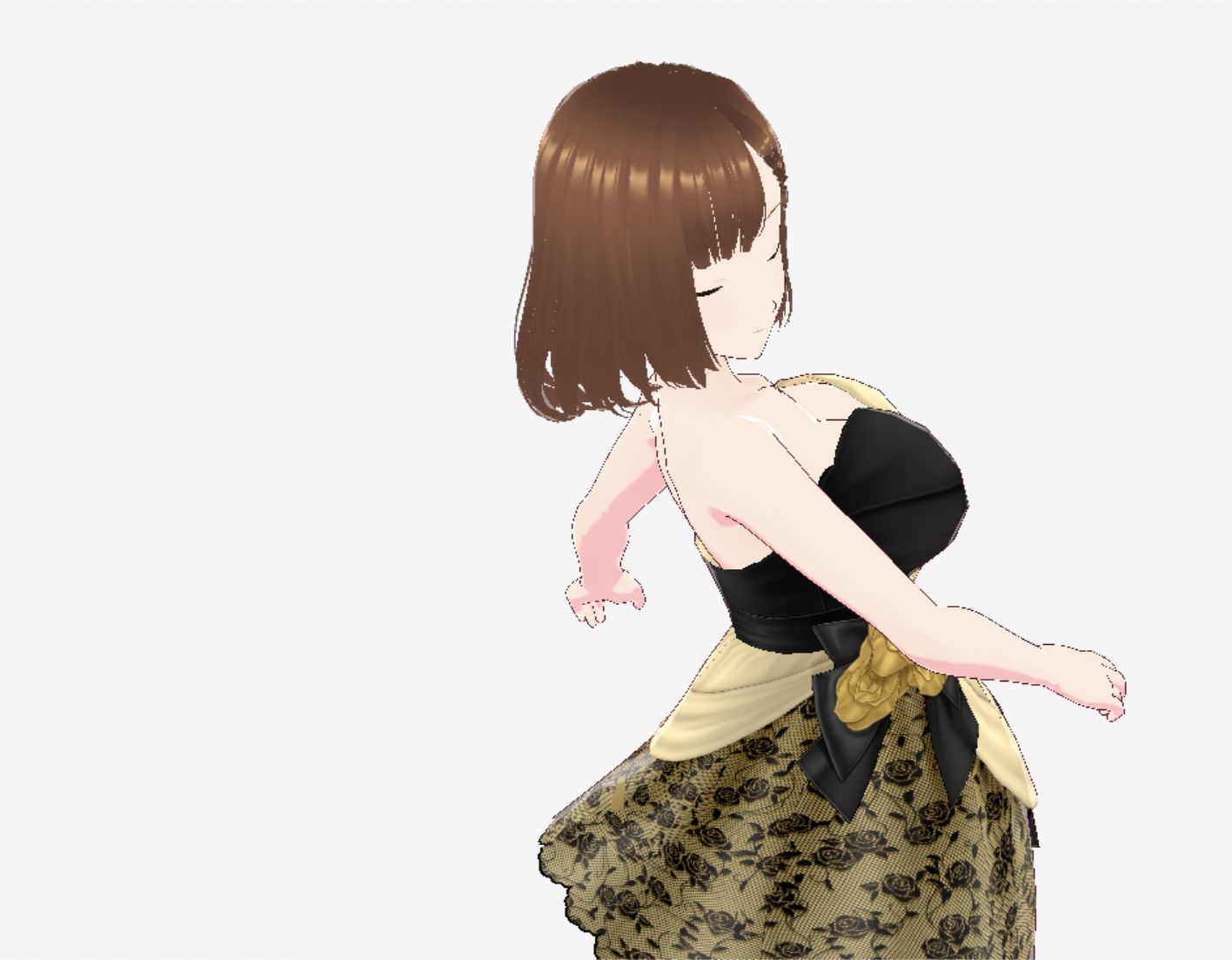 ブラック＆ゴールドなドレス姿（セリフなし 3DCGモデル イラスト集）