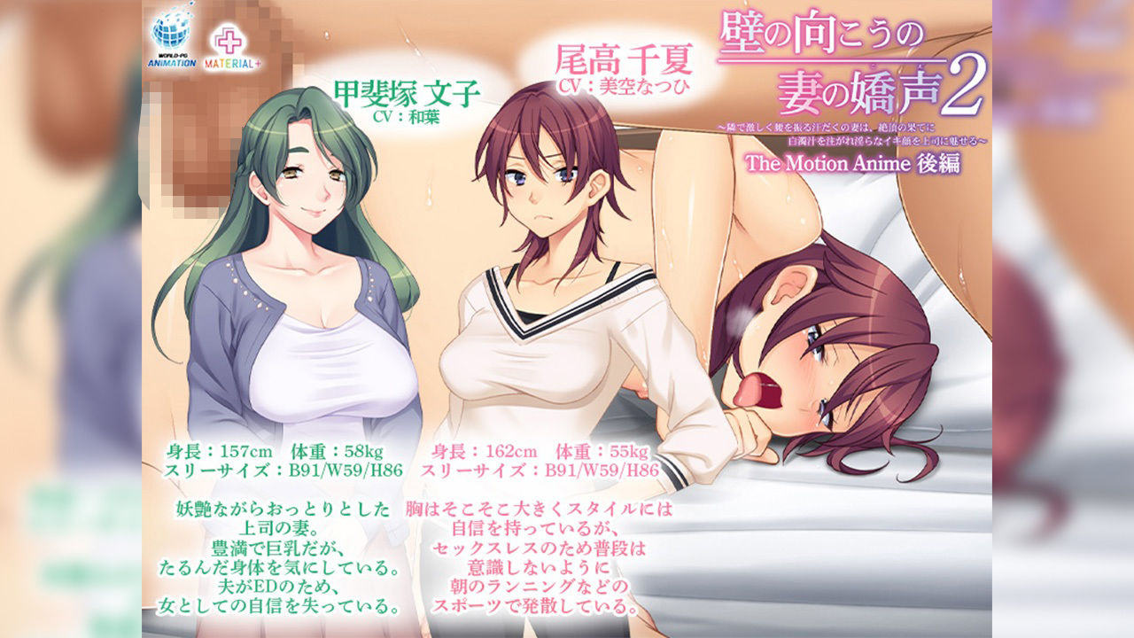 壁の向こうの妻の嬌声2 〜隣で激しく腰を振る汗だくの妻は、絶頂の果てに白濁汁を注がれ淫らなイキ顔を上司に魅せる〜The Motion Anime 後編