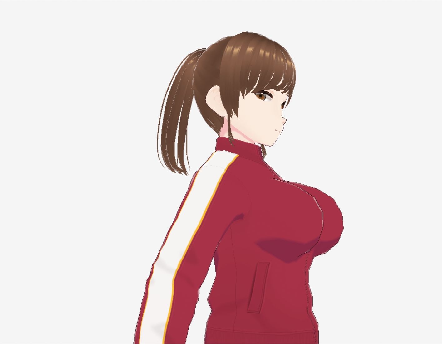 赤ジャージでポニーテールの巨乳美女(セリフなし 3DCGモデル イラスト集)