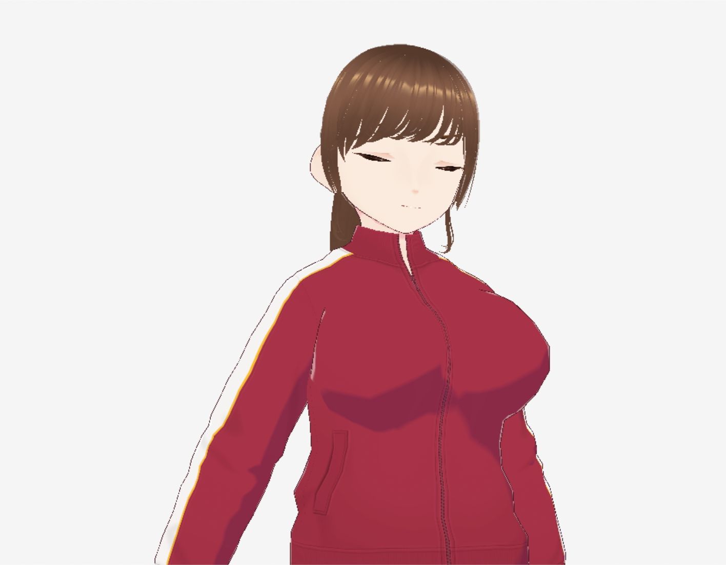 赤ジャージでポニーテールの巨乳美女(セリフなし 3DCGモデル イラスト集)