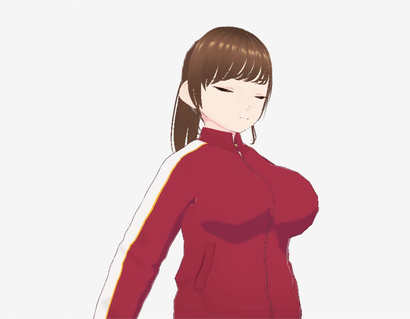 赤ジャージでポニーテールの巨乳美女(セリフなし 3DCGモデル イラスト集)