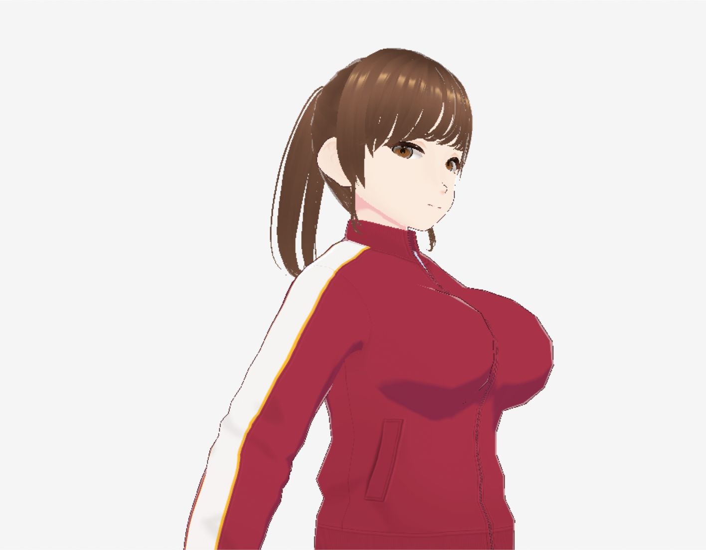 赤ジャージでポニーテールの巨乳美女(セリフなし 3DCGモデル イラスト集)