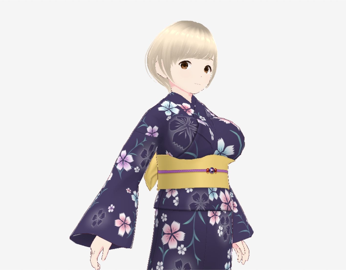 ショートヘアの浴衣のお姉さん（セリフなし 3DCGモデル イラスト集）